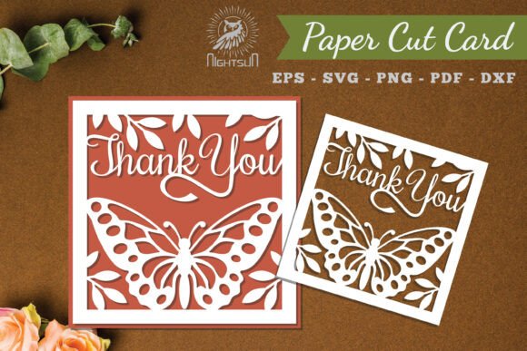 3D SVG Thank You Papercut Card for Invites
