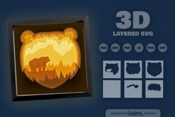 Bear in Nature Layered Papercut: 3D SVG Review