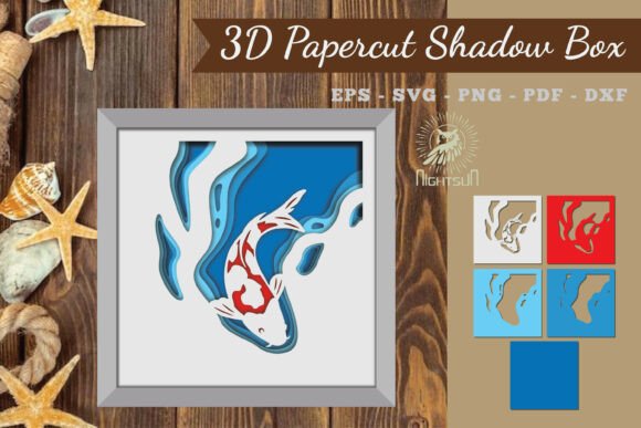 Koi Fish 3D SVG: Shadow Box Asset for Other Branding