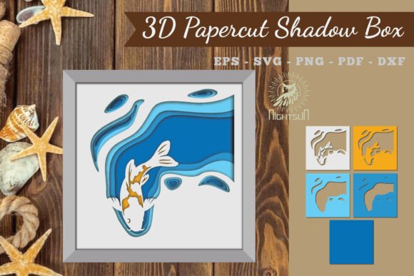 Koi Fish 3D SVG: Shadow Box Asset for Other Crafts