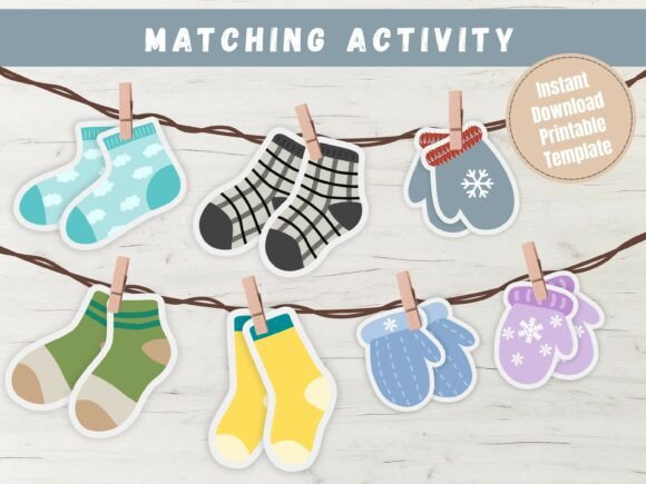 Matching Socks and Mitten Kids Activity: 3D SVG Paper Toys