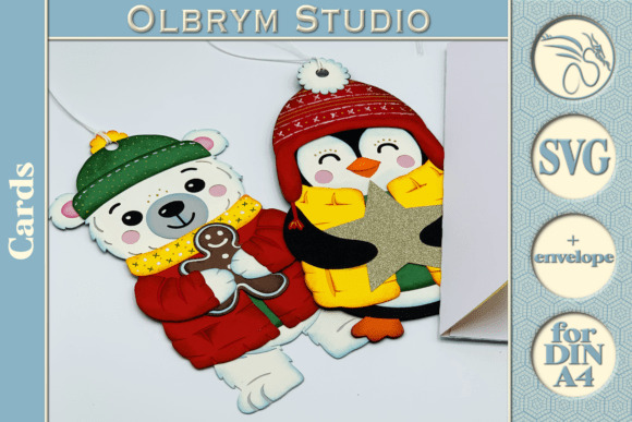 Polar Bear Penguin Christmas Card 3D SVG Review