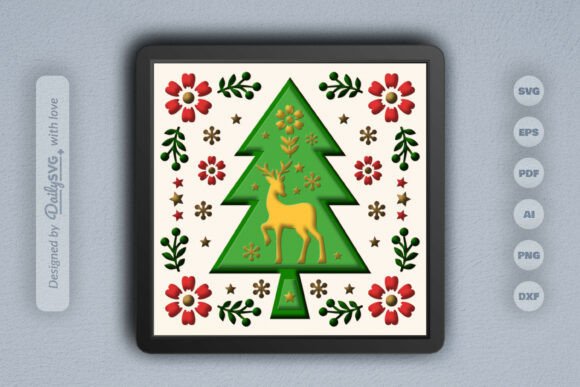 Scandinavian Christmas Tree Folk Art 3D SVG